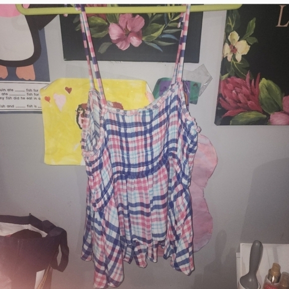 Nwot Torrid 2 Peplum Smocked Bodice Cami - Crinkle Gauze Plaid White - Picture 4 of 5